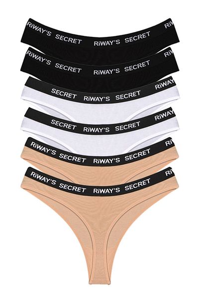 riways secret Cotton Waist Band Elastic Thong 6-Pack