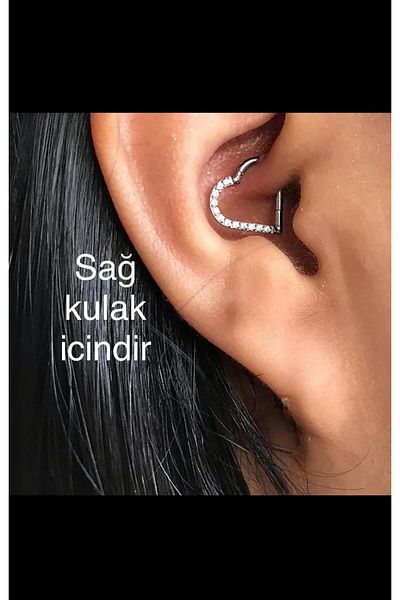 Arescollection TITANIUM ZIRCON STONE HEARTED DAITH HELIX COMPATIBLE HINGED PİERCİNG