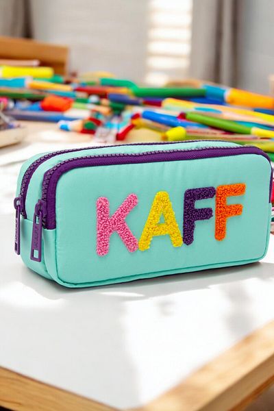 KAFF 01108 Πράσινη Μωβ Αδιάβροχη θήκη για στυλό με βελούδινη στάμπα με φερμουάρ