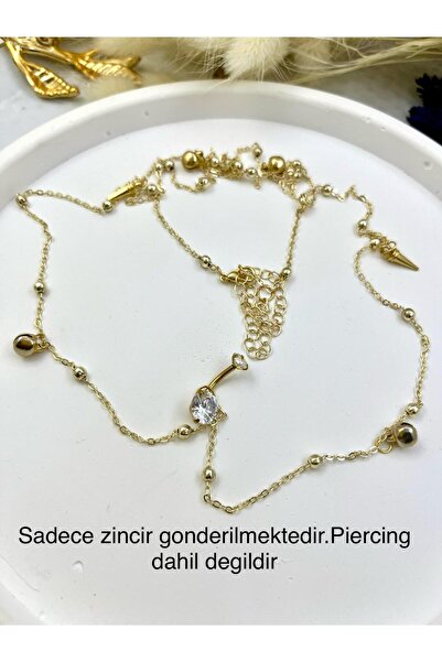 Arescollection GOLD RENK DORİKA TOPLU ZİLLİ KARARMAZ PİERCİNG UYUMLU BEL GÖBE...