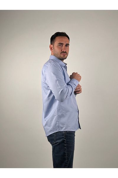 Mad&Calf Cămașă din Gabardină cu mânecă lungă, cu guler cu nasturi, cu croiala subțire