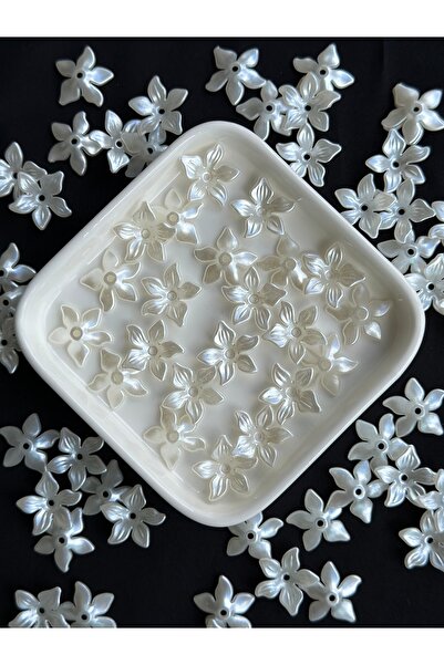 Bijumix Aksesuar 40 Adet Beyaz Sedef Çiçek Figürlü Plastik Boncuk