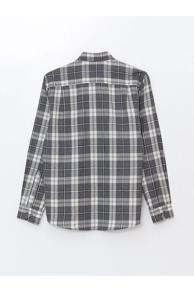 LC Waikiki Lcwaikikı - Classic Gray, Long Sleeve, Plaid Print Gabardine Shirt for Men