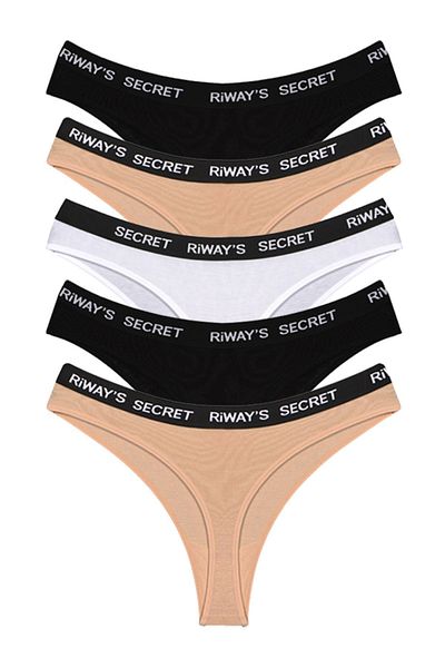 riways secret Cotton Waistband Elastic Thong 5-Pack