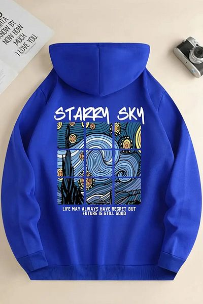 ciwi&life Унисекс син плетен суитшърт Sax-Starry Sky с 2 прежди и рельеф