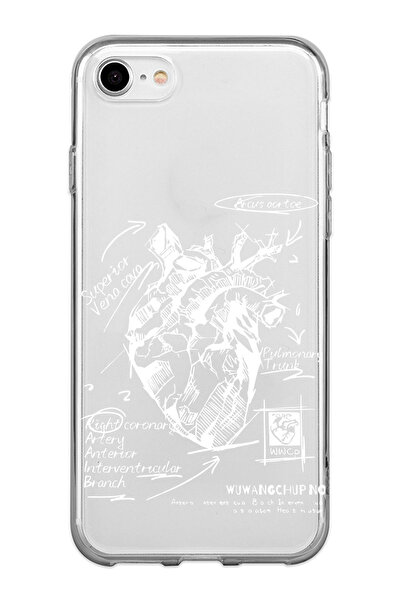shoptocase Iphone 7/8/SE 2020 Uyumlu Anatomik Kalp Desenli Şeffaf Telefon Kılıfı