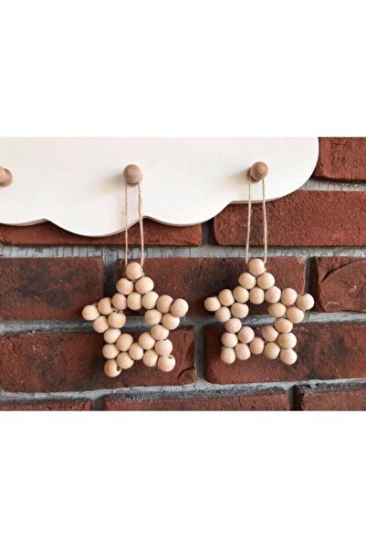 Dandino 2 Adet Dekoratif Ahşap Boncuklu Mini Yıldızlı Yılbaşı Süsü (5cm)