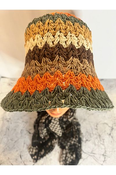 Bright3 Colorful and Pistachio Women's Summer Hat - Paper String, Hand Knitted