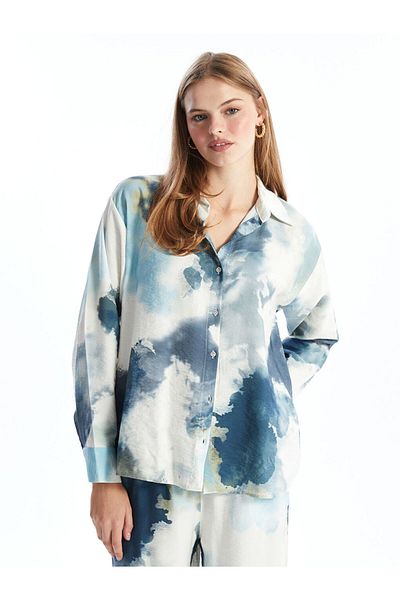 LC Waikiki Übergroßes Satin-Damenhemd – Batikmuster