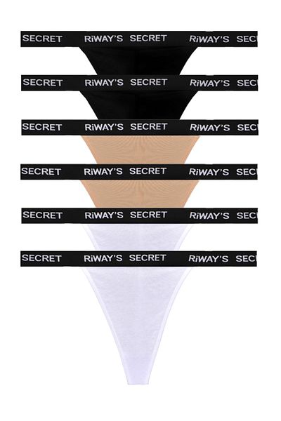 riways secret Cotton Waist Band Rubber String Thong 6 Pack