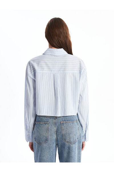 LC Waikiki Çizgili Crop Poplin Kadın Gömlek
