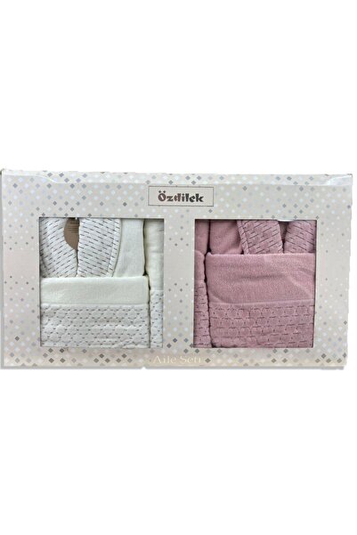 Özdilek Adria 6 Parça %100 Pamuk Bornoz Takımı Pudra-krem