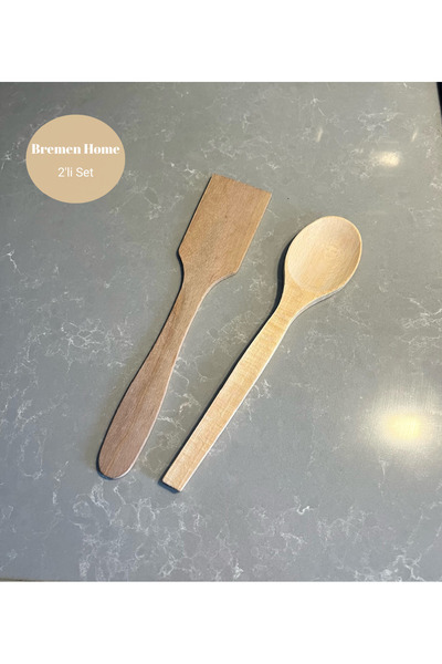 Bremen Home 2li Ahşap Mutfak Seti, Servis Kaşığı ve Spatula, Tahta Set