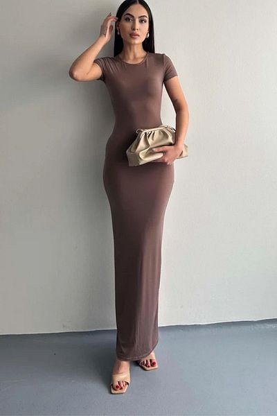 Cistern İstanbul Rochie de vară maxi de damă - culoare crem, gât crew, mânecă scurtă