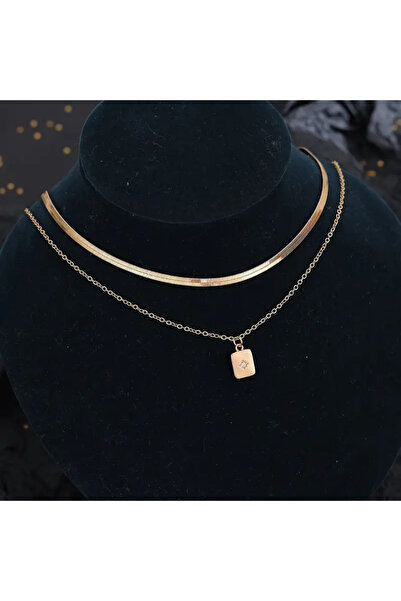 TBK Çift Katmanlı Parlayan Zirkonya İkili Düz Dikdörtgen Bakır Kolye Kolye Ko...