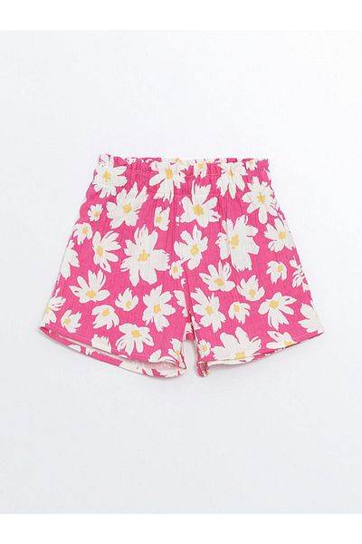 LC Waikiki Flower Patterned Elastic Waist Shorts for Baby Girl