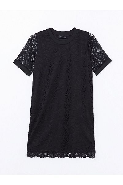 LC Waikiki Γυναικείο φόρεμα Lcwaıkı Classic Black Crew Neck Lace Up
