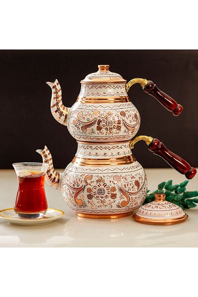 Alone 02 Model Copper Teapot - White with Wooden Handle