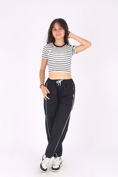 armicem Crop T-Shirt and Tracksuit with Piping - Top and Bottom Set