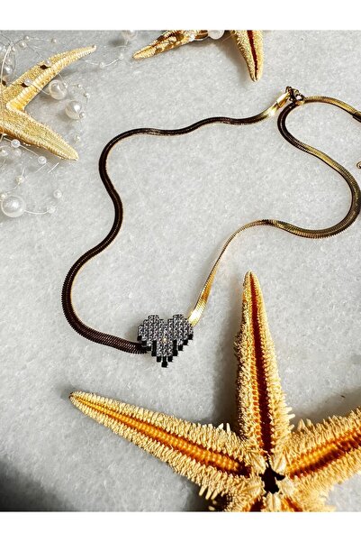 Atelier Licia Steel Heart Necklace - Italian Chain Zircon Stone Heart Necklace