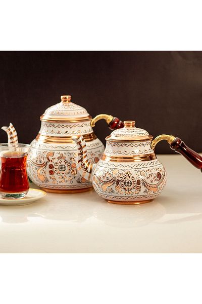 Alone 02 Model Copper Teapot - White with Wooden Handle