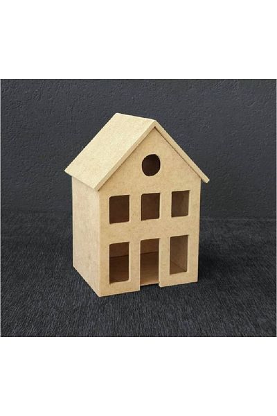 Altınyapı Hobi Market Decorative House 5 - Raw Mdf Unpainted Candle and Led