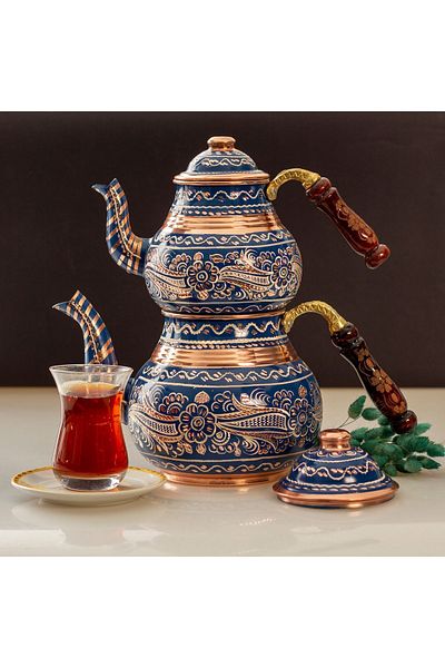 Alone Handmade Copper Teapot 02 |   Patterned Teapot with Wooden Handle