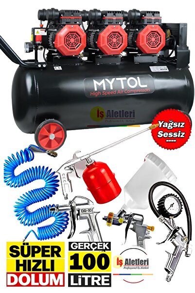 PROXTECH Mytol 100 Litre Yağsız Sessiz Hızlı Hava Kompresörü 6 Hp Havalı Alet...