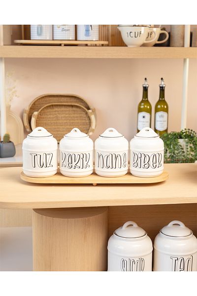 FERCA Set of 4 Salt Thyme Mint Pepper Countertop Ceramic Storage Jars