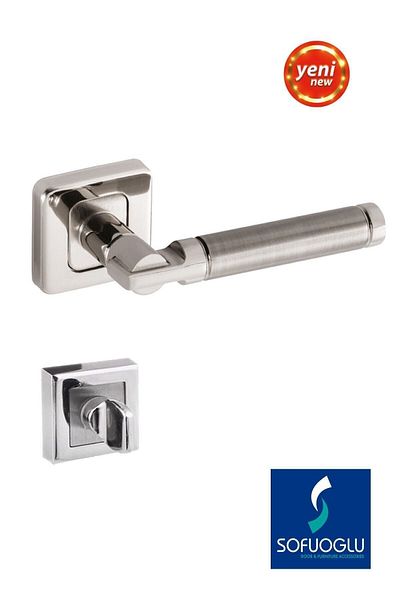 Sofuoğlu Aluminum Steel-stainless Şebboy Square Rosette WC Door Handle / Nickel-satin