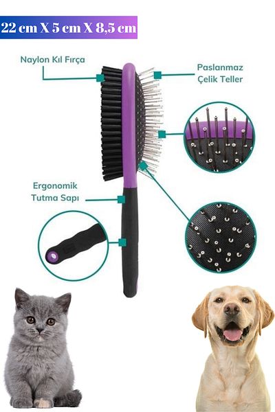 Hane Dostu Double Sided Cat Dog Brush for Practical Use - Cat Dog Comb
