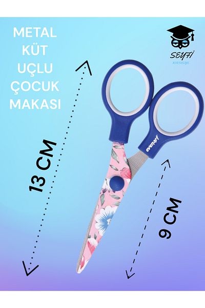 SEYFİKİRTASİYE METAL BILLET TIP CHILDREN'S SCISSORS 13 CM PATTERNED FLOWER