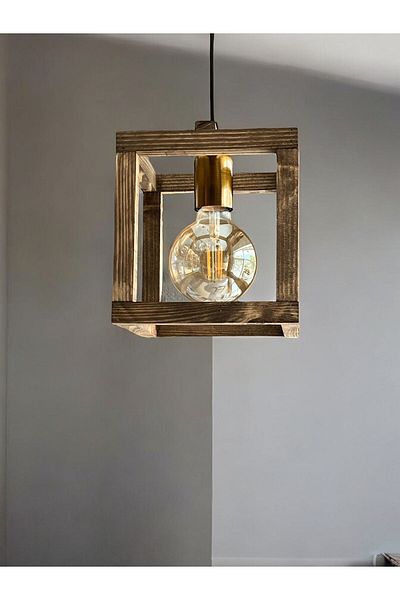 ONUR AVİZE Walnut Color Retro Wooden Chandelier - Single Antique