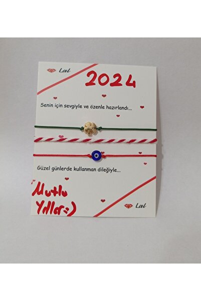 Lal Yeni Yıl Hediyesi Yonca Ve Lacivert Nazar Boncuklu, Kırmızı Beyaz Makrome...
