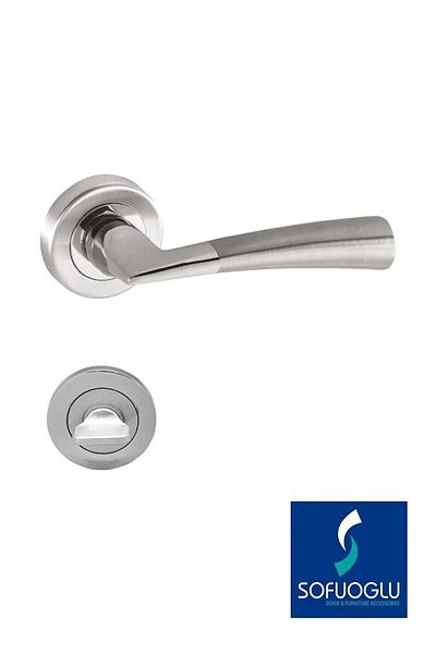 Sofuoğlu Aluminum-stainless Hazal Round Rosette WC Door Handle / Nickel-satin