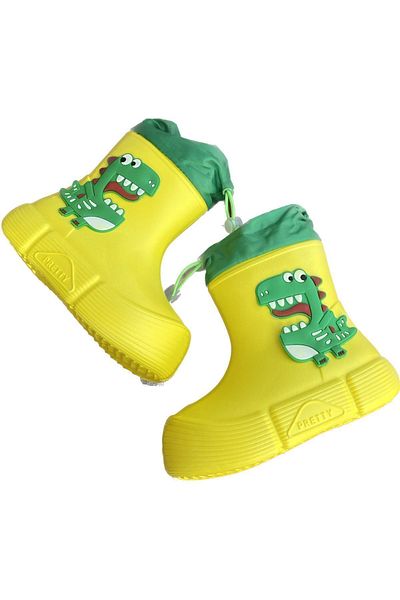 Sonimix Cizme de zăpadă de ploaie impermeabile pentru băiat, cu figuri de dinozaur colorate, cu lână în interior