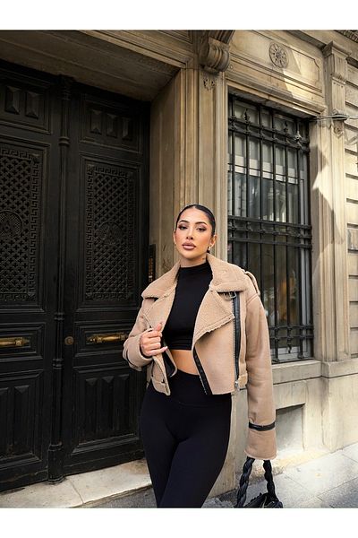Ekim Store Suede Crop Coat - Plyšový límec