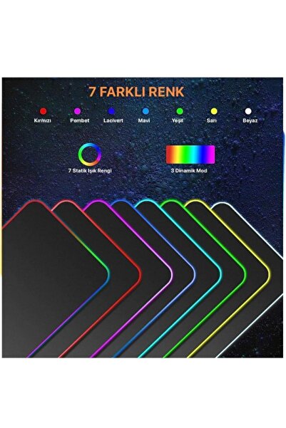 Genel Markalar Rgb Led Gaming Mousepad Siyah Kaymaz Su Geçirmez Xl Mause Pad 80x30 Cm