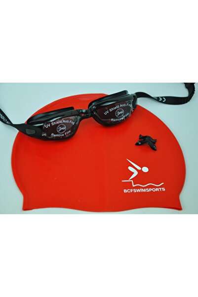 BCFSWİMSPORTS طقم سباحة احترافي - نظارات وغطاء رأس من السيليكون (مع جهاز احتي...
