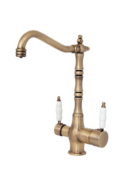 ema Rustik Arıtmalı Mutfak Bataryası Porselen Kol Antik Mat Gold