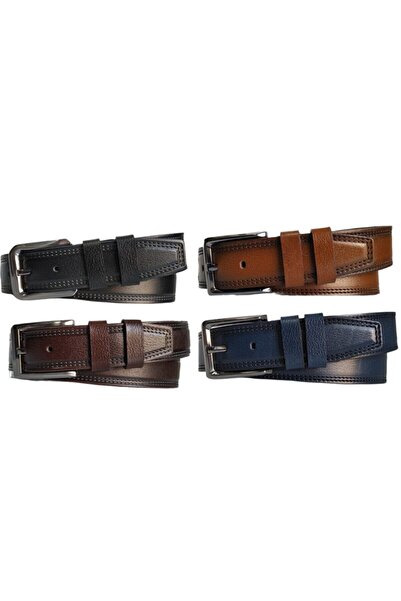 Kar-Pa طقم بنطلون قماش من الجلد الطبيعي 100% مكون من 4 قطع بحزام 4 سم: أسود-ك...