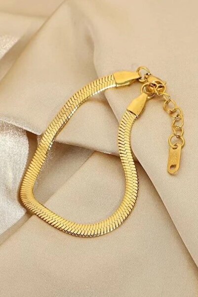 MAZEN Yassı İtalyan Zincirli Çelik Kararmaz Bileklik