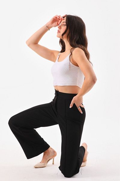 Makarina Wide Leg Spanish Trousers with Grass and Lycra for Women