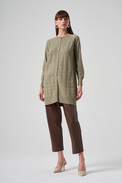 Nuss 1111 Model Houndstooth Patterned Mercerized Cardigan