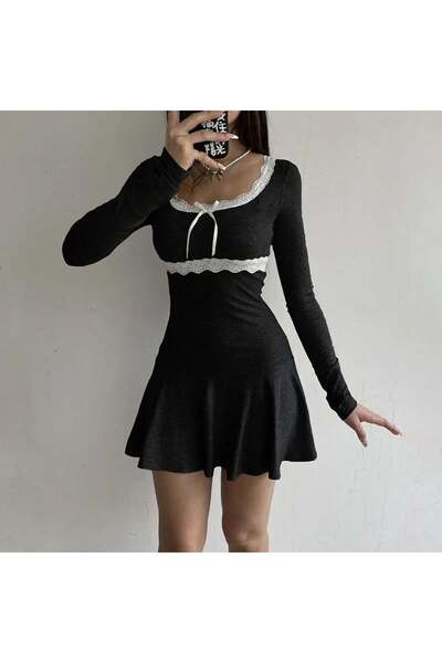 Aesthia MİNGALONDON  Dantel Detaylı Kaşkorse Penye Elbise