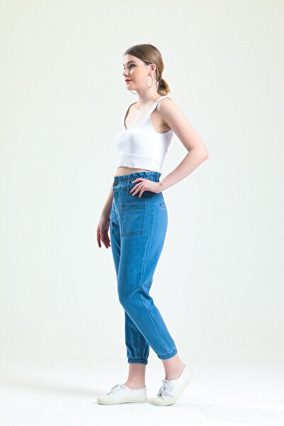 SHEVEGA Women's Blue Pocket Detailed Jogger Jean Jeans (thin Fabric)