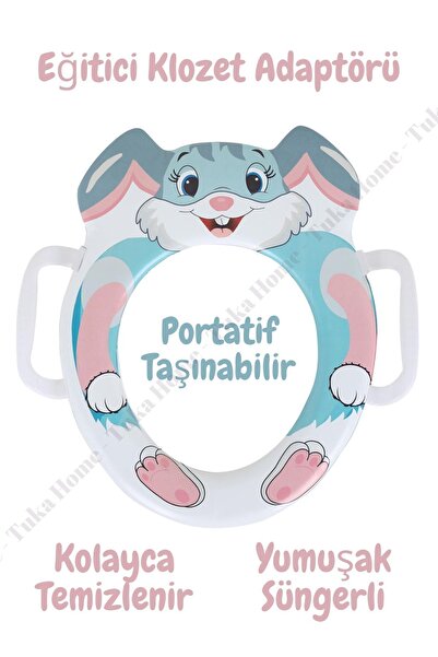 Tuka Home Çocuk Bebek Klozet Adaptörü Kulplu Süngerli Lüx Tavşan Desenli