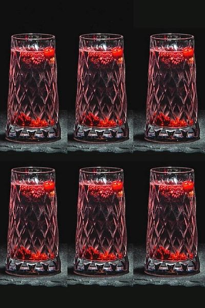 Paşabahçe Leafy 6-Piece Glass Long Drink Cocktail Soft Drink Glass 450cc