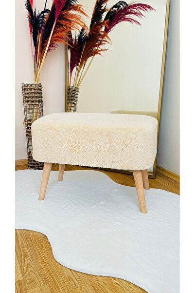 Bounteous Ahşap Ayaklı Teddy Kumaş Dikdörtgen Dekoratif Puf Bench