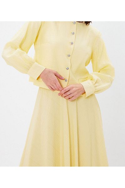 Butik Women's Yellow Button Detailed Jacket Lined Skirt Suit